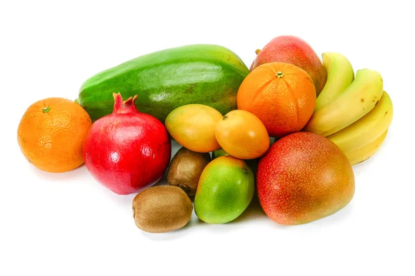 Verzameling Van Fruit Granaatappel Sinaasappel Miniatuur Mango Banaan Kiwi Payapa — Stockfoto