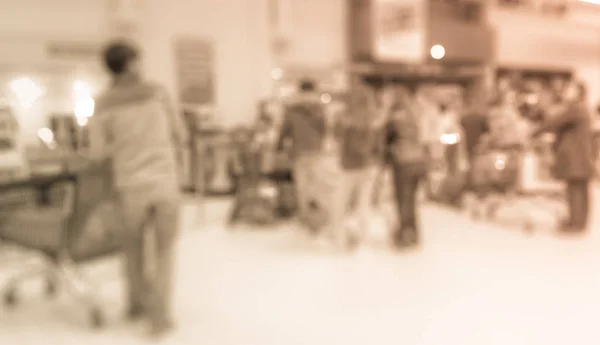 Abstract Blurred Background People Shopping Supermarket Customers Waiting Carts Counters — 스톡 사진