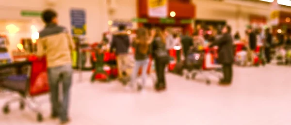 Абстрактний Розмитий Фон Люди Купують Супермаркеті Клієнти Чекають Своїми Візками — стокове фото
