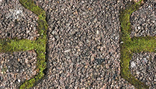 Textuur Van Plaveisel Met Mos Gras Onkruid Achtergrond Met Vrije — Stockfoto