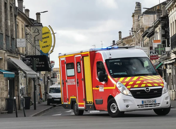 Bordeaux Francie Února 2020 Hasičský Vůz Nouzové Situaci Centru Města — Stock fotografie