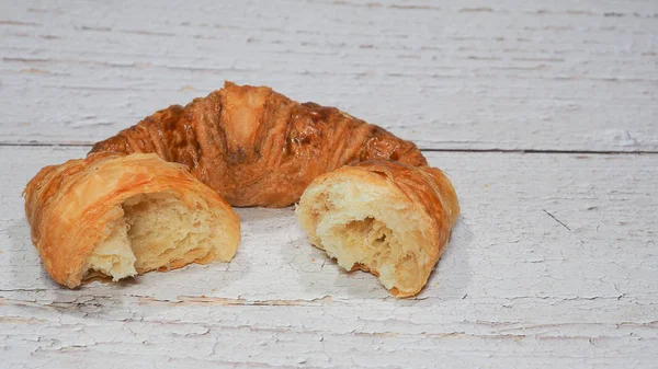 Traditional French Butter Croissant White Wooden Background — 图库照片