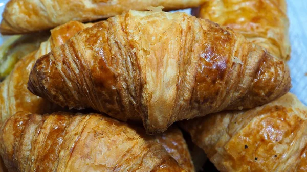 Traditional French Butter Croissant White Wooden Background — 图库照片