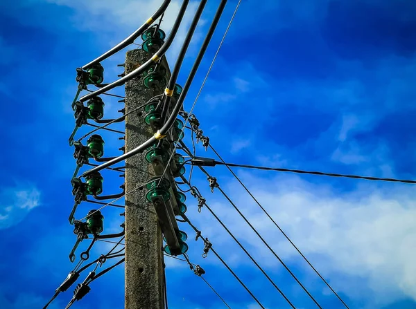 Main Electric Pole Blue Sky Clouds — Stock Photo, Image