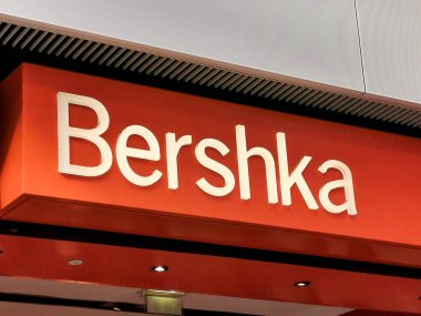 BORDEAUX, FRANCE, March 07, 2020 : logo sign of BERSHKA store in a shopping mall. Fashion, clothing retailer company and boutique.