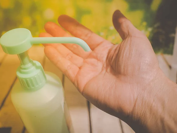 Dispensador Bomba Gel Álcool Higienizador Mão Lavagem Para Impedir Doença — Fotografia de Stock