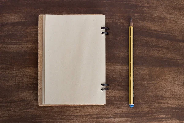 古いノートは木製のテーブルの上のペンを目指して — ストック写真