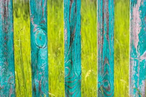 夏の里の若草を背景にした緑の柵 — ストック写真