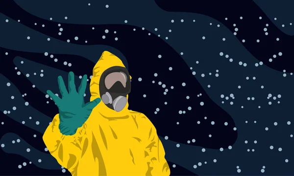 Illustrationsvektorgrafik Des Bildes Mann Trägt Gelbe Warnanzüge Coronavirus Und Krankheiten — Stockvektor