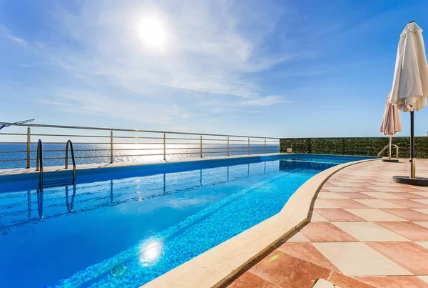 Seaview pool in a modern mediterranian villa — Stock Photo, Image
