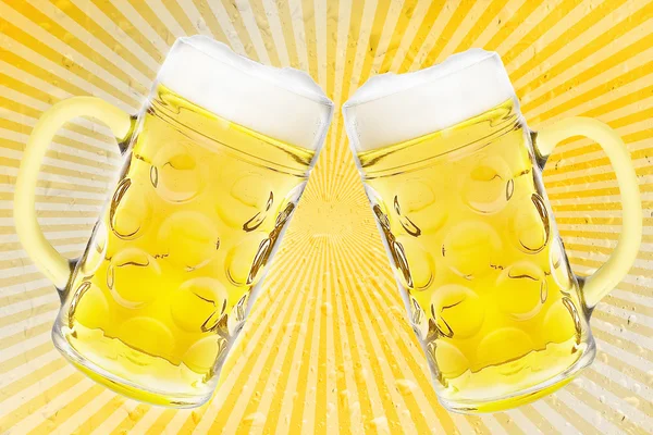 2 Beer glasses on retro stripes — Stock Photo, Image