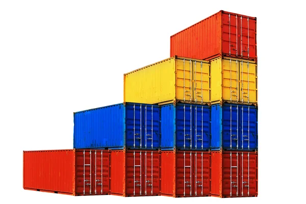 Десять разноцветных морских контейнеров — стоковое фото