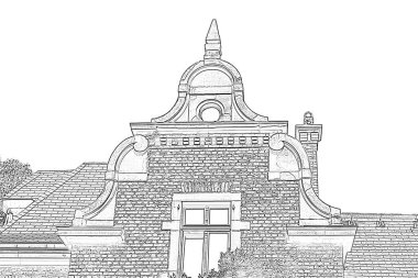 Eski bir Villa Illustration Gable görünümü          