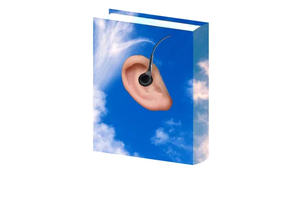 Ilustração livreto de uma imagem em nuvem com ouvido e fones de ouvido . — Fotografia de Stock