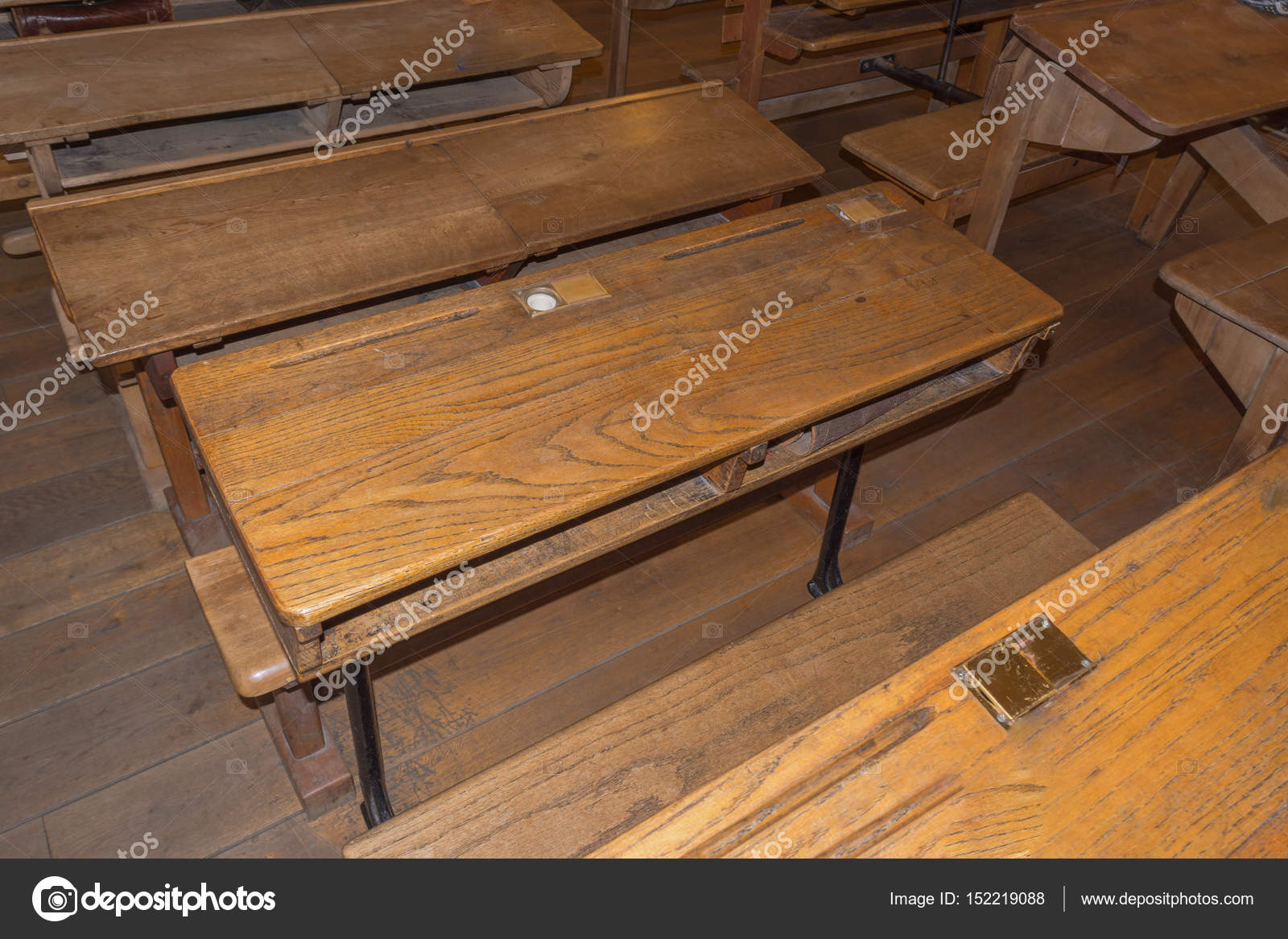 Old Classroom Desk Old Classroom With School Desks Stock Photo