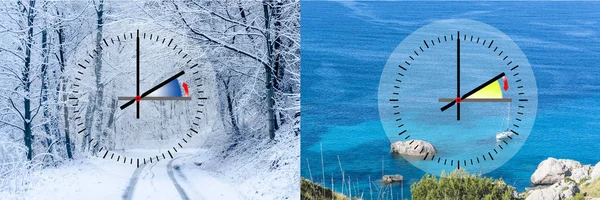 Representación de la hora de invierno vs. la hora de verano , — Foto de Stock