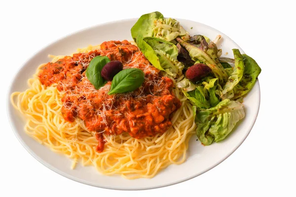 Spaghetti Bolognese with basil leaf — Stock Photo, Image