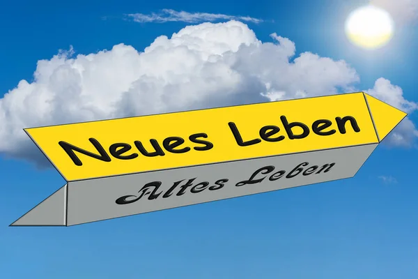 Подпись под табличкой на немецком языке - новая против старой жизни — стоковое фото