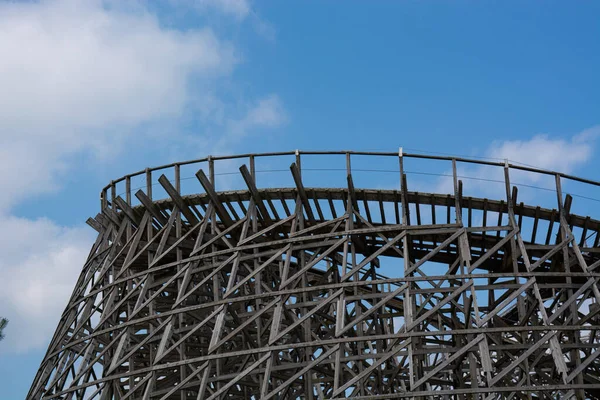 Roller Coaster Amusement Park Car Front Blue Sky — 스톡 사진