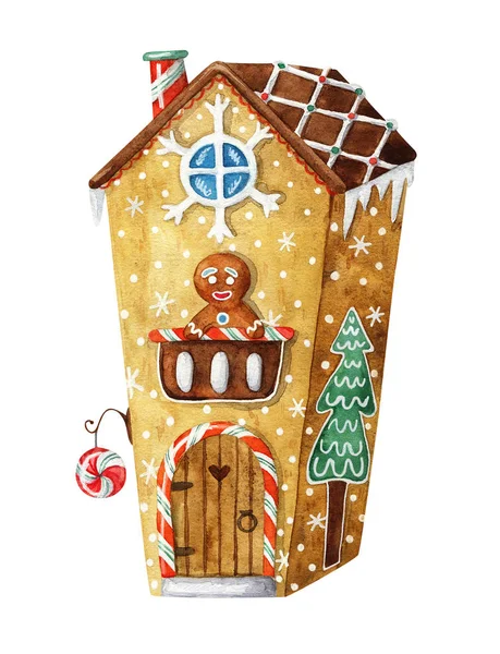 Різдвяна Акварельна Ілюстрація Різдвяний Пряниковий Будинок Вітальних Листівок Різдвяного Дизайну — стокове фото