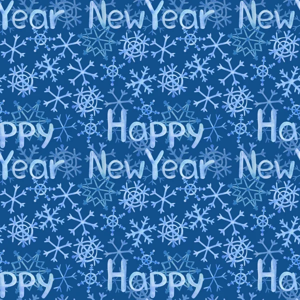 Ano Novo Aquarela Padrão Sem Costura Azul Com Inscrição Feliz — Fotografia de Stock