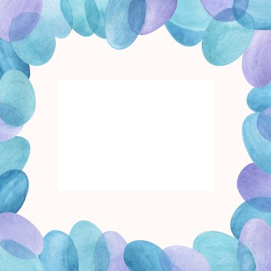 Soyut mavi benekli çerçeve, suluboya lekeli kolaj. Açık 
