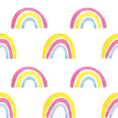 Seamless pattern made of rainbow .Pink, yellow, blue. Festive ba
