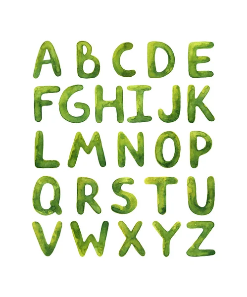 Green watercolor alphabet — Stock Photo, Image