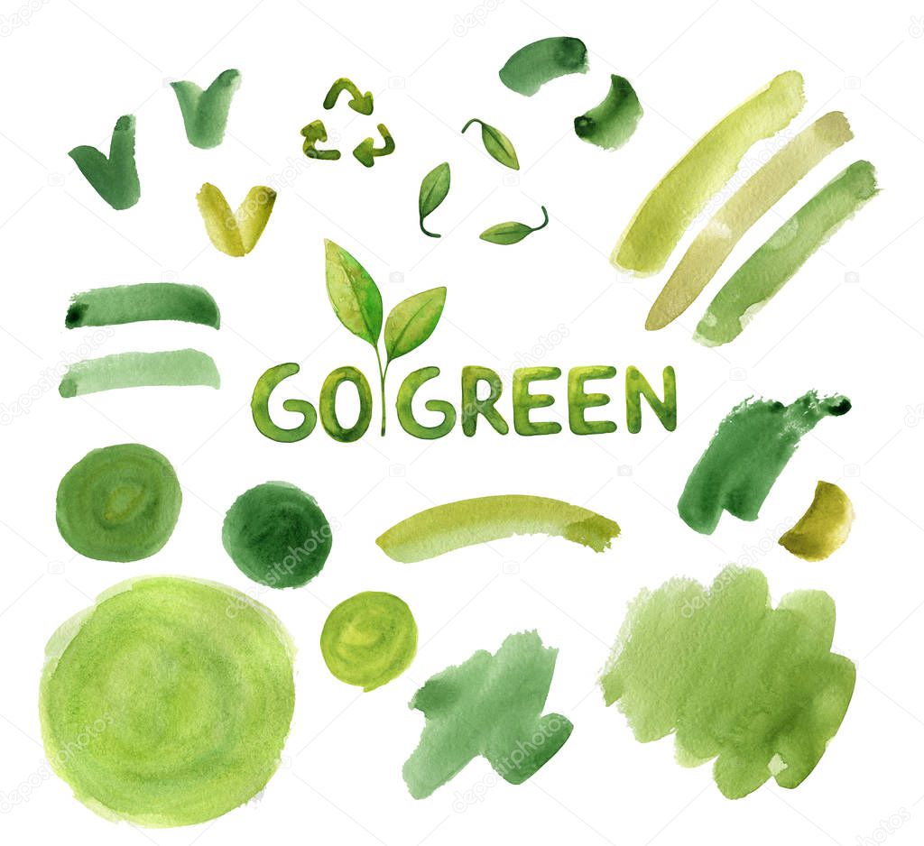 eco green watercolor elements