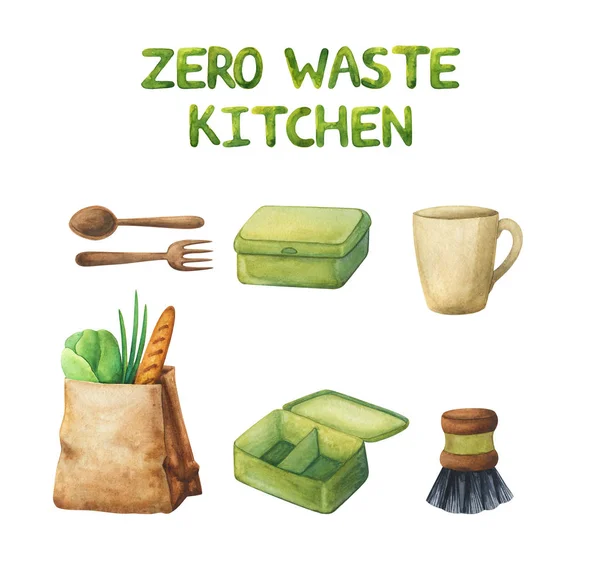 Conjunto de resíduos zero. Cozinha verde — Fotografia de Stock