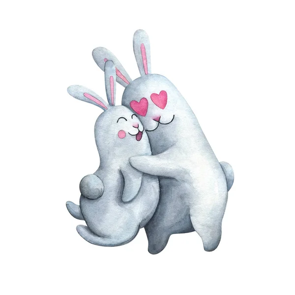 The lovebirds hug each other tightly. Watercolor illustration fo — Stock Photo, Image