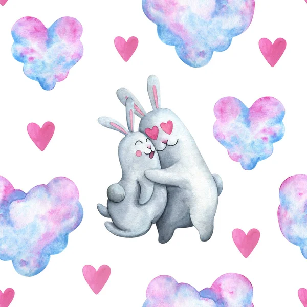 I conigli amorevoli si abbracciano strettamente. Modello senza cuciture con wat — Foto Stock