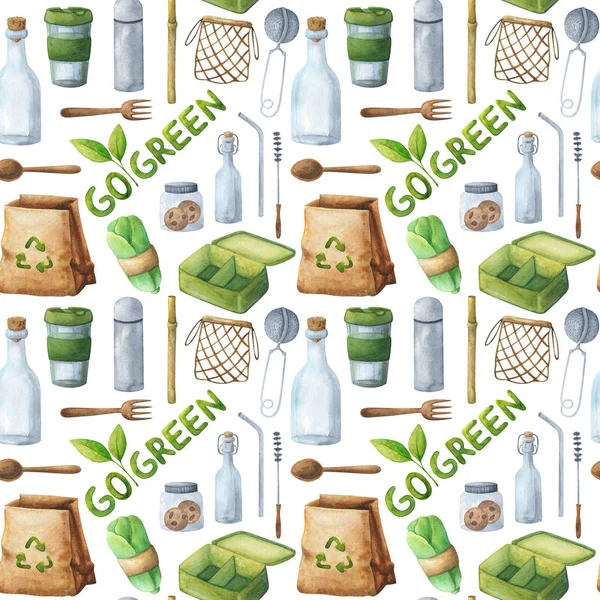 Eco-friendly seamless pattern. Background with eco reusable item — 스톡 사진