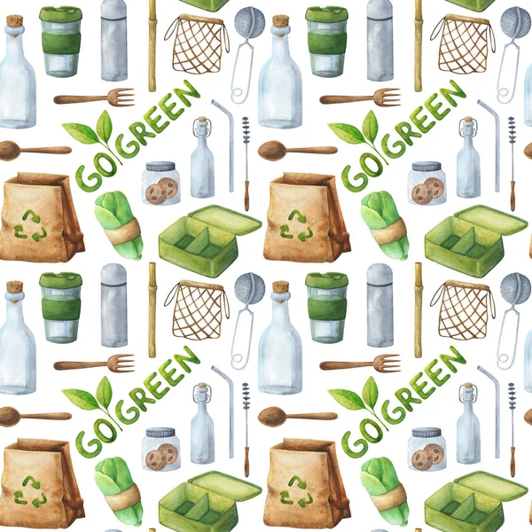 Eco-friendly seamless pattern. Background with eco reusable item