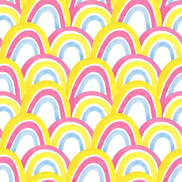 Seamless pattern made of rainbow .Pink, yellow, blue. Festive ba