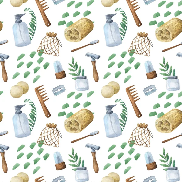 Eco hygiene items. Seamless pattern with things for self-care, b