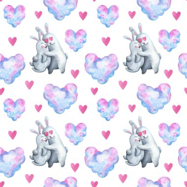 Sevgi dolu tavşanlar birbirlerine sıkıca sarılırlar. Wat ile kusursuz desen