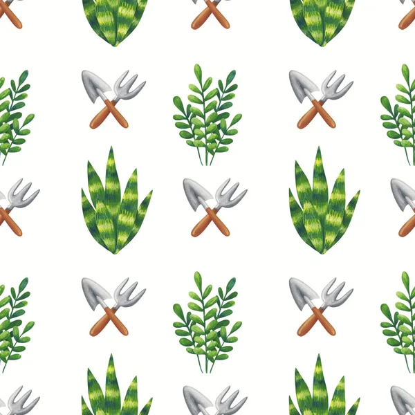 Växtodling. Sömlöst mönster av gouache illustrationer. Ga — Stockfoto
