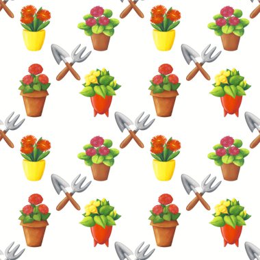 Kapalı alandaki çiçeklerin pürüzsüz deseni. Çiçek saksılarında kapalı bitkiler, 