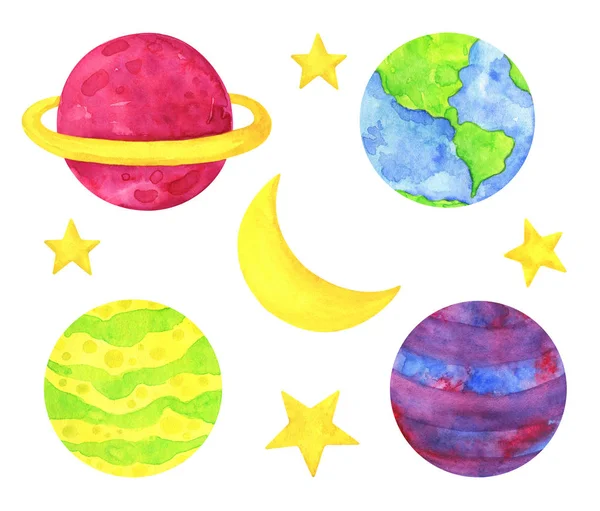 Планета, звезда, луна, космический объект. Collection of children 's wate — стоковое фото