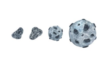 Meteorit, asteroid, gezegen, uzay nesnesi. Gri kayalıklarda