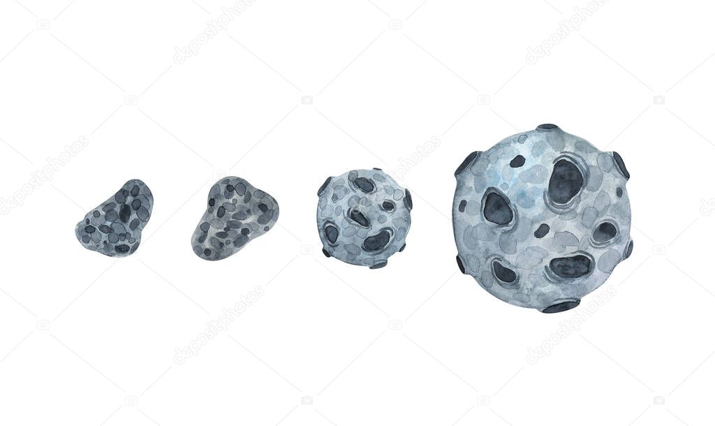 Meteorite, asteroid, planet, space object. Gray rocks with a cra