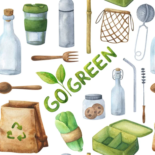 Verde Patrón Sin Fisuras Temas Ecológicos Antecedentes Con Concepto Consumo — Foto de Stock