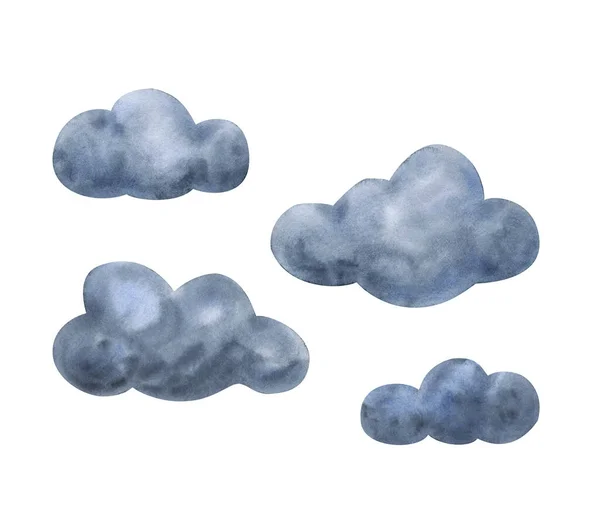 Wolken Grijze Wolken Set Van Aquarelillustraties Geïsoleerd Witte Achtergrond Decoratieve — Stockfoto