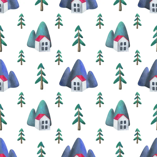 Einfaches Muster Ein Weißes Haus Mit Rosa Dach Wald Süße — Stockfoto