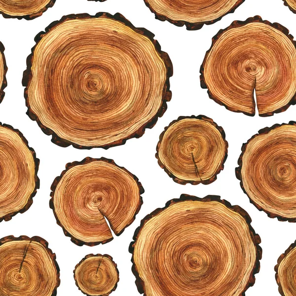 Nahtloses Muster Mit Holzschnitt Umweltfreundlicher Holzhintergrund Aquarell Illustration Mit Textur — Stockfoto