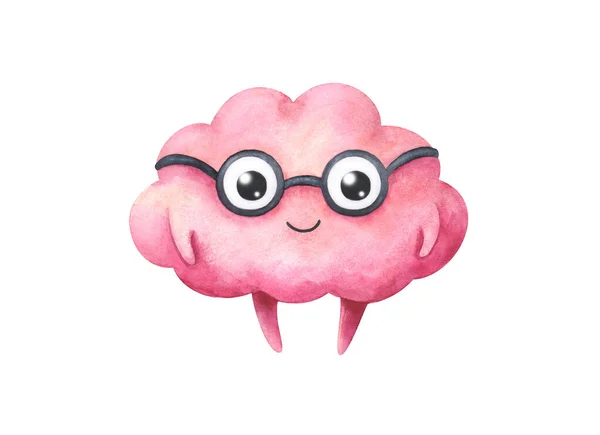 Cérebro Órgão Estilo Dos Desenhos Animados Personagem Bonito Com Óculos — Fotografia de Stock