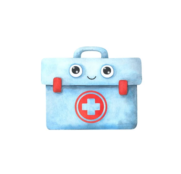 Kit Primeiros Socorros Mala Médico Azul Com Uma Cruz Vermelha — Fotografia de Stock