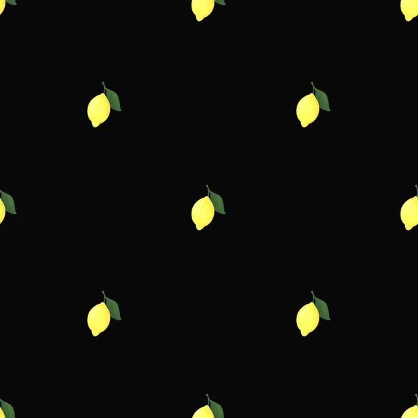 Limões Amarelos Sobre Fundo Preto Padrão Sem Costura Simples Frutas — Fotografia de Stock