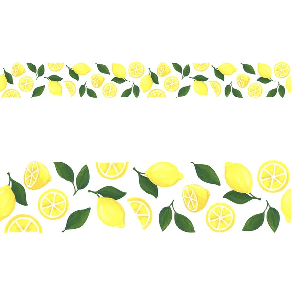 Limones Jugosos Borde Sin Fisuras Con Ilustración Patrón Horizontal Con — Foto de Stock